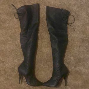 Black Pleather 4 inch heel Over the Knee Pleaser Boots